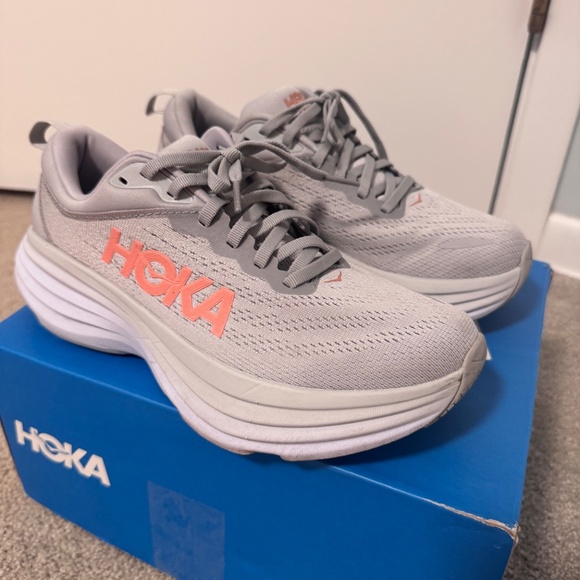 Hoka Women's Gray and Pink Running Shoes - Picture 2 of 3